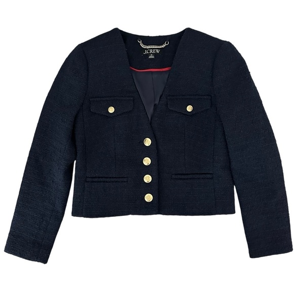 J. Crew 2023 Navy V-neck Lady Jacket in Maritime Tweed Size 00 - Picture 2 of 12